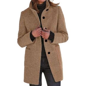 chouyatou Women's Winter Single Breasted Stand Collar Wool Coat Business Casual Wool Blend Overcoat