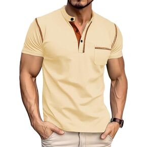Men's Henley Shirt Short Sleeve T-Shirt Casual Top Pullover Summer Lightweight Tee Shirts with Button