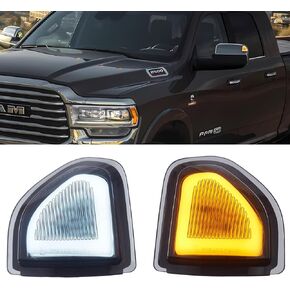 Ram Mirror Lights Turn Signal & White Daytime Running Light Assembly Switchback Smoked Lens Compatible With 2010-2021 Dodge Ram 1500,2010-2018 Ram 2500 3500