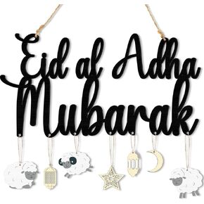 Eid Al Adha Decoration Eid Al Adha Wooden Pendant Ornament Mubarak Eid Hanging Decoration Ramadan Mubarak Eid Al Adha Mubarak Hanging Sign Decorations for Home Ramadan Mubarak Eid Party