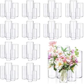 5pcs Glass Vase Cylinder Vases for Centerpieces Small Flower Glass Vases Home Decor Centerpiece Table Clear Flower Vase Decorations for Wedding＆Holiday 4,6,7.5,8,10 Inch Tall