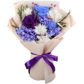 Preserved Flowers Bouquet, Flowers for Delivery Prime, Gift for Her, Girlfriend, Mom on Christmas, Valentine's Day, Mother's Day, Anniversary, Birthday (Purple)