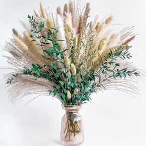 Green Pampas Grass Bouquet – Boho Home & Wedding Floral Arrangements – Dried Pampas Grass Decor for Living Room, Fireplace, and Modern Farmhouse