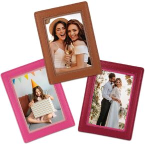 3 PCS Leather Magnetic Picture Frames for Refrigerator 4x6, Photo Frame Holder Magnets, Magnetic Picture Holder for Fridge Locker Cabinet Decor Accessories at Home Kitchen School