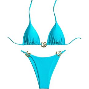OYOANGLE Women's 2 Piece Bikini Set Spaghetti Strap Halter Swimsuit High Cut Bathing Suits in Kuwait