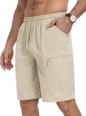 Mens Cargo Casual Shorts Lightweight Stretch Athletic Shorts Elastic Waistband with 5 Pockets Hiking Gym Beach in Kuwait