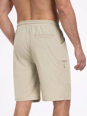 Mens Cargo Casual Shorts Lightweight Stretch Athletic Shorts Elastic Waistband with 5 Pockets Hiking Gym Beach in Kuwait