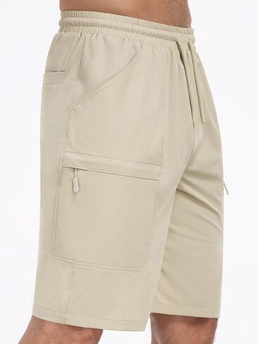 Mens Cargo Casual Shorts Lightweight Stretch Athletic Shorts Elastic Waistband with 5 Pockets Hiking Gym Beach in Kuwait