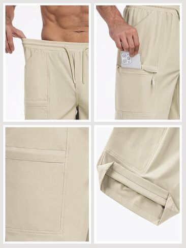 Mens Cargo Casual Shorts Lightweight Stretch Athletic Shorts Elastic Waistband with 5 Pockets Hiking Gym Beach in Kuwait