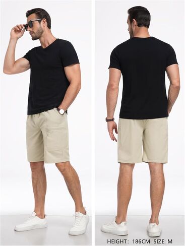 Mens Cargo Casual Shorts Lightweight Stretch Athletic Shorts Elastic Waistband with 5 Pockets Hiking Gym Beach in Kuwait