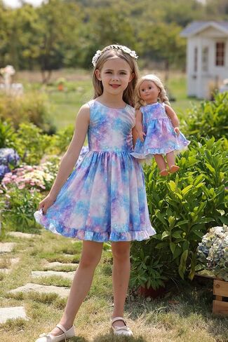 Bow Dream Girl Dresses with Matching American Girl Doll Clothes Vintage Flowers Butterfly 3-12 Years in Kuwait