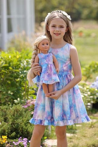 Bow Dream Girl Dresses with Matching American Girl Doll Clothes Vintage Flowers Butterfly 3-12 Years in Kuwait
