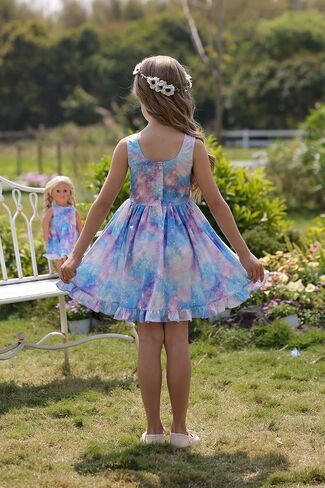 Bow Dream Girl Dresses with Matching American Girl Doll Clothes Vintage Flowers Butterfly 3-12 Years in Kuwait