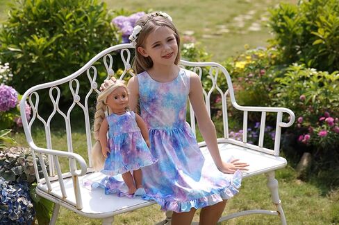 Bow Dream Girl Dresses with Matching American Girl Doll Clothes Vintage Flowers Butterfly 3-12 Years in Kuwait