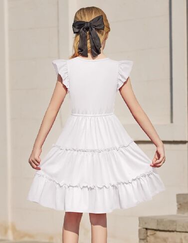 Arshiner Girl's Summer Dress Ruffle Sleeve Tiered Casual Party Dresses with Pockets 5-12 Years in Saudi Arabia