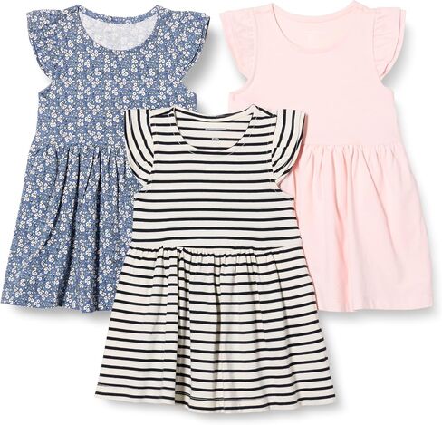 Amazon Essentials Girls and Toddlers' Ruffle Jersey Dress, Pack of 3 in Saudi Arabia