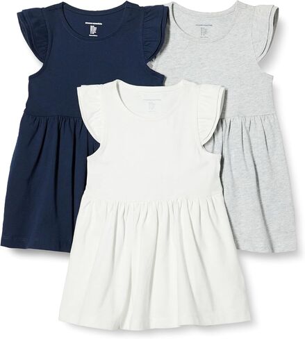 Amazon Essentials Girls and Toddlers' Ruffle Jersey Dress, Pack of 3 in Saudi Arabia