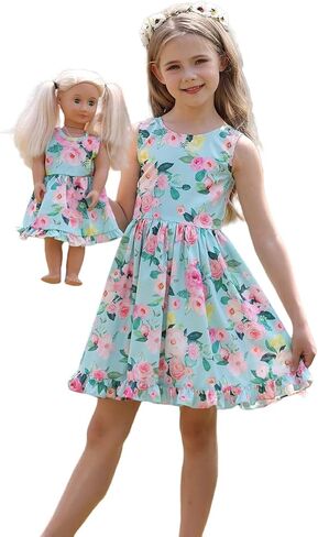 Bow Dream Girl Dresses with Matching American Girl Doll Clothes Vintage Flowers Butterfly 3-12 Years in Kuwait