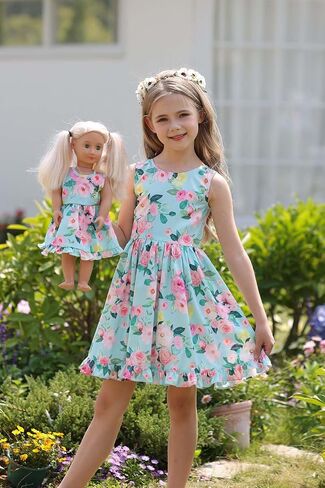 Bow Dream Girl Dresses with Matching American Girl Doll Clothes Vintage Flowers Butterfly 3-12 Years in Kuwait