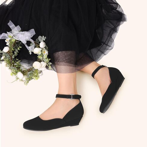 DREAM PAIRS Girls Dress Shoes Low Wedge Heels Ankle Strap Wedding Flower Party Pump for Toddler Little Big Kid in Saudi Arabia