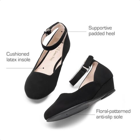 DREAM PAIRS Girls Dress Shoes Low Wedge Heels Ankle Strap Wedding Flower Party Pump for Toddler Little Big Kid in Saudi Arabia