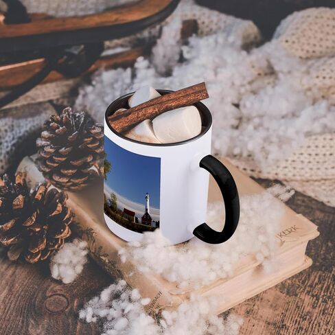 3dRose Michigan, Tawas Point Lighthouse on Lake Huron-US23 WBI0139-Walter Bibikow Two Tone Mug, 11 oz, Black/White in Kuwait