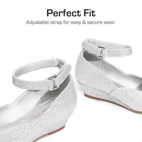 DREAM PAIRS Girls Dress Shoes Low Wedge Heels Ankle Strap Wedding Flower Party Pump for Toddler Little Big Kid in Saudi Arabia