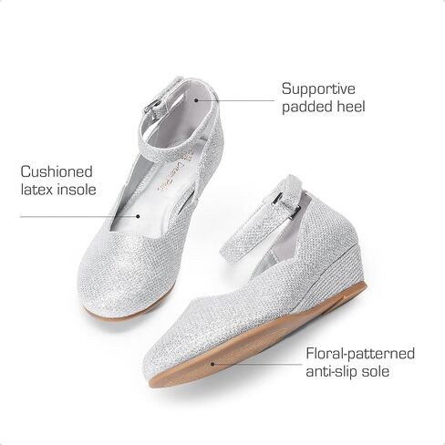 DREAM PAIRS Girls Dress Shoes Low Wedge Heels Ankle Strap Wedding Flower Party Pump for Toddler Little Big Kid in Saudi Arabia