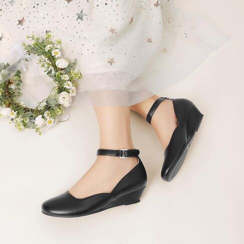 DREAM PAIRS Girls Dress Shoes Low Wedge Heels Ankle Strap Wedding Flower Party Pump for Toddler Little Big Kid in Saudi Arabia