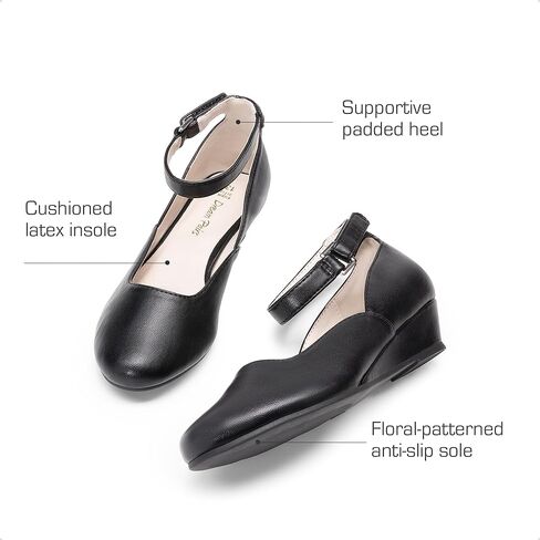 DREAM PAIRS Girls Dress Shoes Low Wedge Heels Ankle Strap Wedding Flower Party Pump for Toddler Little Big Kid in Saudi Arabia
