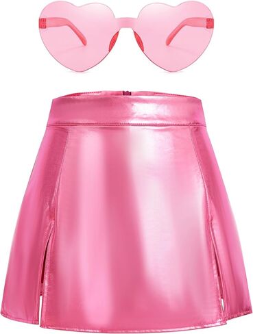 Girls Metallic Skirts A-Line with Inner Shorts Shiny Skater Skirt Hot Festaval Outfit with Accessories in Saudi Arabia