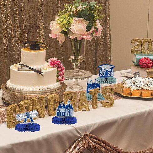 hying 9 قطع 2024 قطع مركزية على شكل قرص العسل للتخرج، قطع مركزية على شكل قرص العسل من فئة 2024، قطع مركزية للطاولة، أغطية ورقية للتخرج من أجل مستلزمات حفلات التخرج (أزرق أبيض) in Saudi Arabia