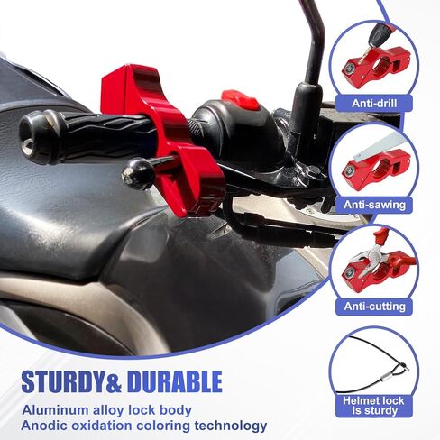 2 in 1 Motorcycle Helmet & Brake Lock Combo Anti Theft Motorcycle Handlebar Lock for Bike ATV, Scooter & Dirtbike Accessory, Red in Saudi Arabia