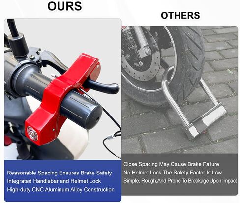 2 in 1 Motorcycle Helmet & Brake Lock Combo Anti Theft Motorcycle Handlebar Lock for Bike ATV, Scooter & Dirtbike Accessory, Red in Saudi Arabia