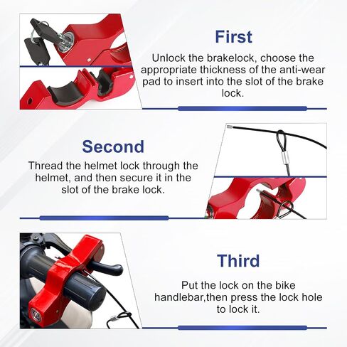2 in 1 Motorcycle Helmet & Brake Lock Combo Anti Theft Motorcycle Handlebar Lock for Bike ATV, Scooter & Dirtbike Accessory, Red in Saudi Arabia