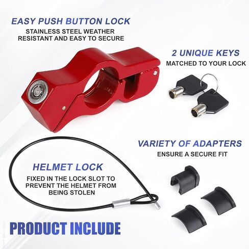 2 in 1 Motorcycle Helmet & Brake Lock Combo Anti Theft Motorcycle Handlebar Lock for Bike ATV, Scooter & Dirtbike Accessory, Red in Saudi Arabia