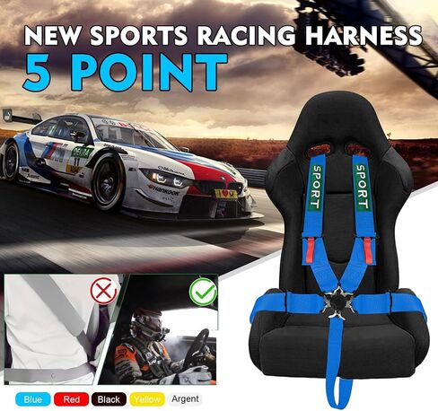 5 Point Racing Harness Seat Belt SFI Approved Seat Protection Heavy Duty Shoulder Pads Quick Release Cam Lock Latch Mechanism Fit Go-Kart Racing Car UTV ATV Blue in Saudi Arabia