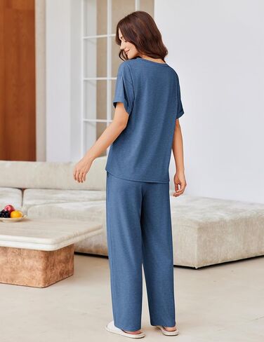 Ekouaer Pajamas for Women Set 2 Piece Short Sleeve Tops with Long Pants V Neck Soft Pjs Casual Lounge Set with Pockets in Saudi Arabia