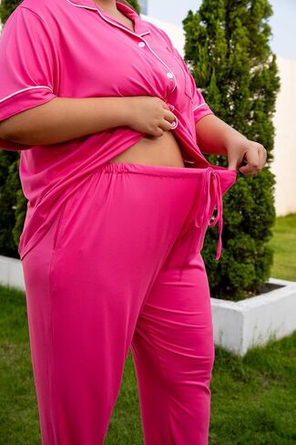 Vozanet Women's Plus Pajamas زر أسفل القميص والسراويل الصالة الناعمة مجموعات Bride Lighty Bottom مع جيوب 1x إلى 5x in Kuwait