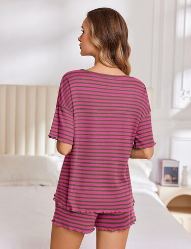 مجموعات صالة Ekouaer للنساء Waffle Knit Pajama مجموعة شورتان 2 قطعة مطابقة ملابس الصيف مع جيوب in Kuwait