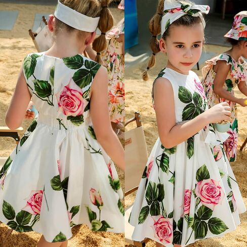 ALLOVIN Girls and Toddler 100% Cotton Sleeveless Hawaiian A-Line Dress – Floral Summer Sundress for Beach Vacation 2-12Y in Saudi Arabia