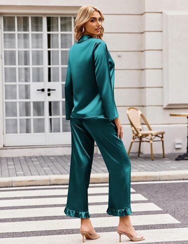 Ekouaer Silk Satin Pajamas Set Womens Long Sleepwear Button Down 2 Piece Classic Soft Loungewear Pjs Set in Saudi Arabia
