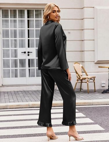 Ekouaer Silk Satin Pajamas Set Womens Long Sleepwear Button Down Down Classic Soft Loungewear PJS Set in Saudi Arabia