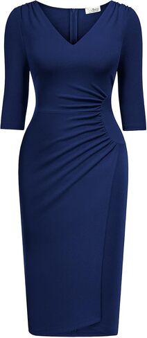 AISIZE Women's Classic V Neck 3/4 Sleeve Work Business Dress in Kuwait