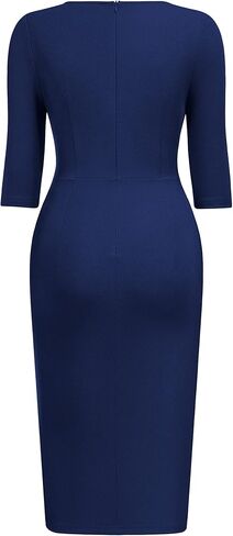 AISIZE Women's Classic V Neck 3/4 Sleeve Work Business Dress in Kuwait