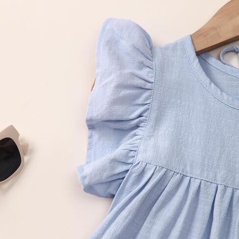 Little Girls Dresses Linen Ruffle Sleeveless Casual Dress Kids Summer Beach Clothes Sundress in Kuwait