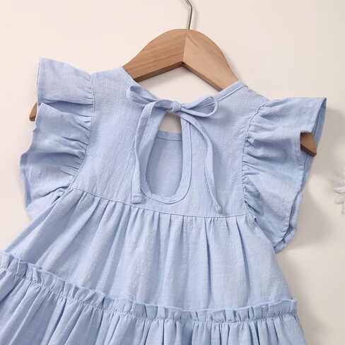 Little Girls Dresses Linen Ruffle Sleeveless Casual Dress Kids Summer Beach Clothes Sundress in Kuwait