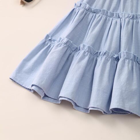 Little Girls Dresses Linen Ruffle Sleeveless Casual Dress Kids Summer Beach Clothes Sundress in Kuwait
