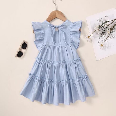 Little Girls Dresses Linen Ruffle Sleeveless Casual Dress Kids Summer Beach Clothes Sundress in Kuwait