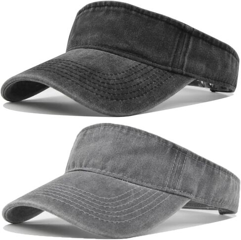 2pcs Vintage Sun Visor Hats for Women Men Cotton Adjustable Sports Empty Top Baseball Sun Caps in Kuwait